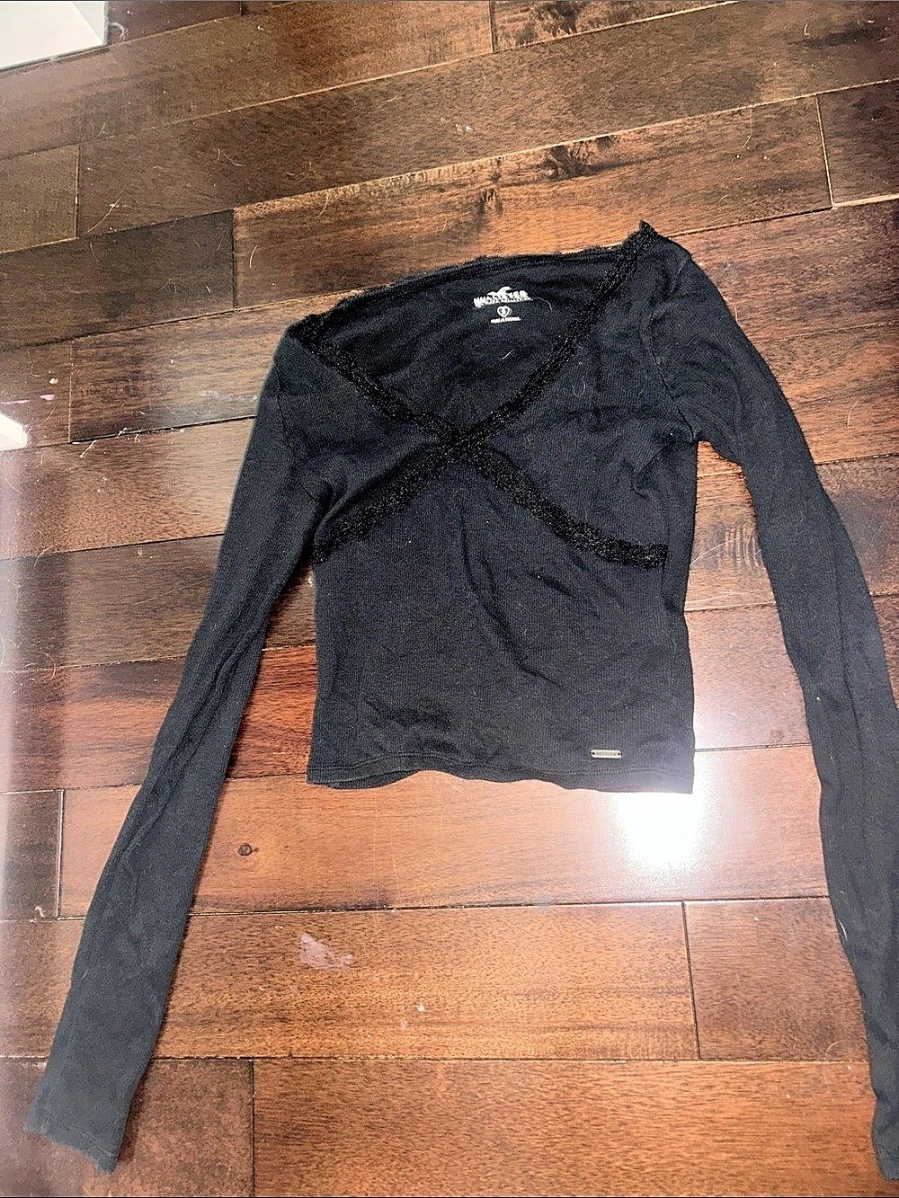 Hollister Black Long Sleeve Lace Detail Top